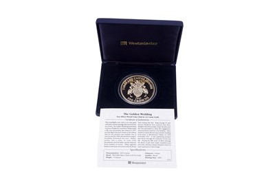 Lot 84 - Westminster 5oz silver The Golden Wedding proof coin clad in 24ct gold