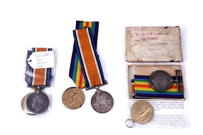 Lot 276 - Three pairs of First World War general service medals