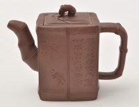 Lot 170 - Chinese Yixing bamboo form teapot and cover,...