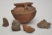 Lot 204 - South American Indian pottery jar, with two...