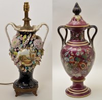 Lot 327 - Large crimson ground 'Ironstone' urn, liner...