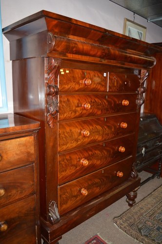 Lot 1406 - A Victorian flame mahogany Scotch chest of two...