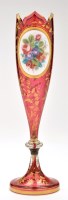 Lot 312 - Bohemian tall ruby glass vase, faceted shaped...