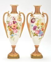 Lot 344 - Pair of Royal Worcester part blush ivory tall...