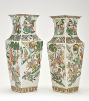 Lot 400 - Pair of Chinese Famille Verte vases, of square...