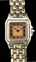 Lot 695 - Cartier: an 18k gold quartz lady's Panthere...